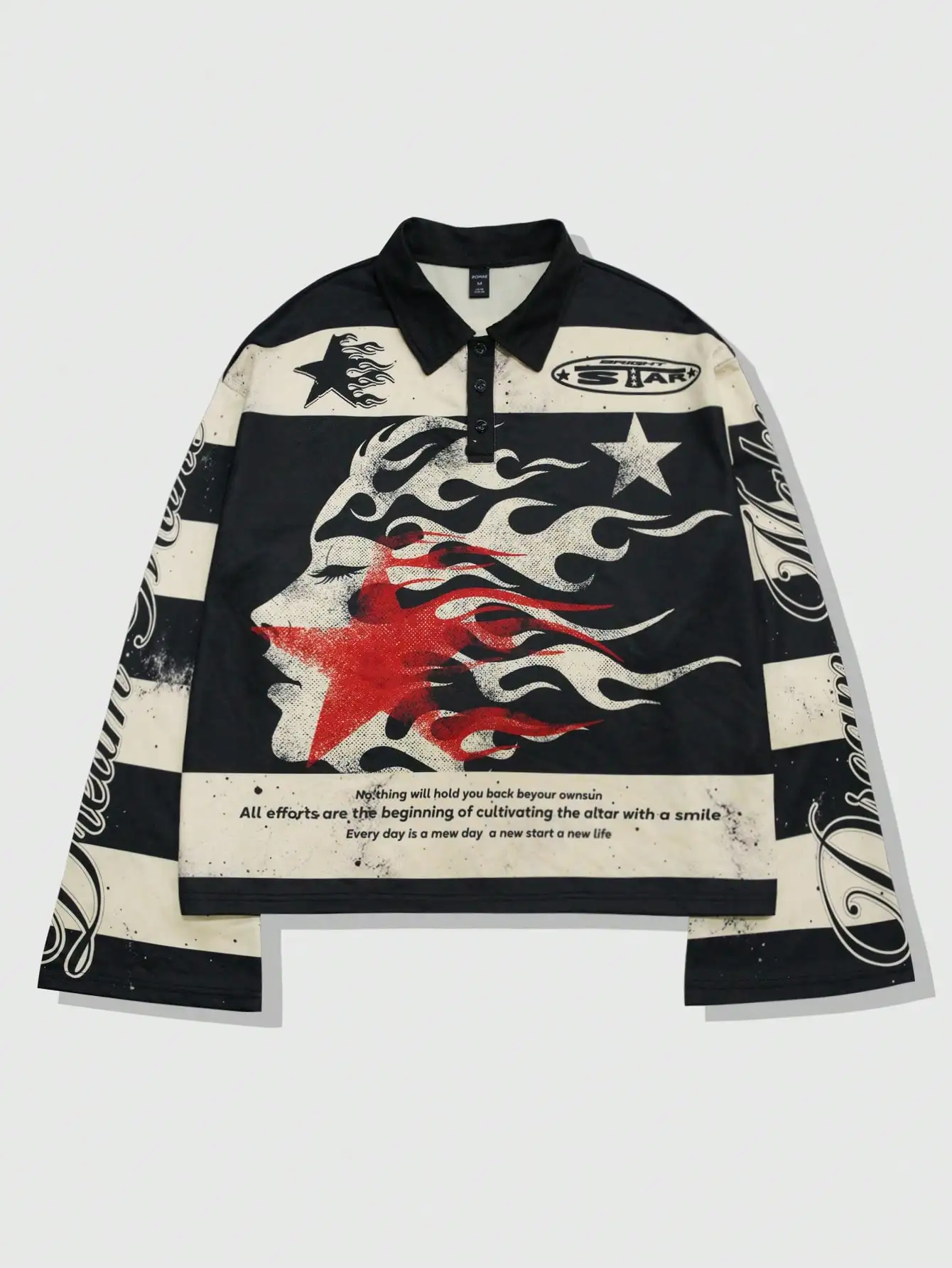 Мужская рубашка-поло с длинным рукавом и принтом в виде звезд и пламени, в стиле стритвир
Мужская рубашка-поло с длинным рукавом и принтом в виде звезд и пламени, в стиле стритвир