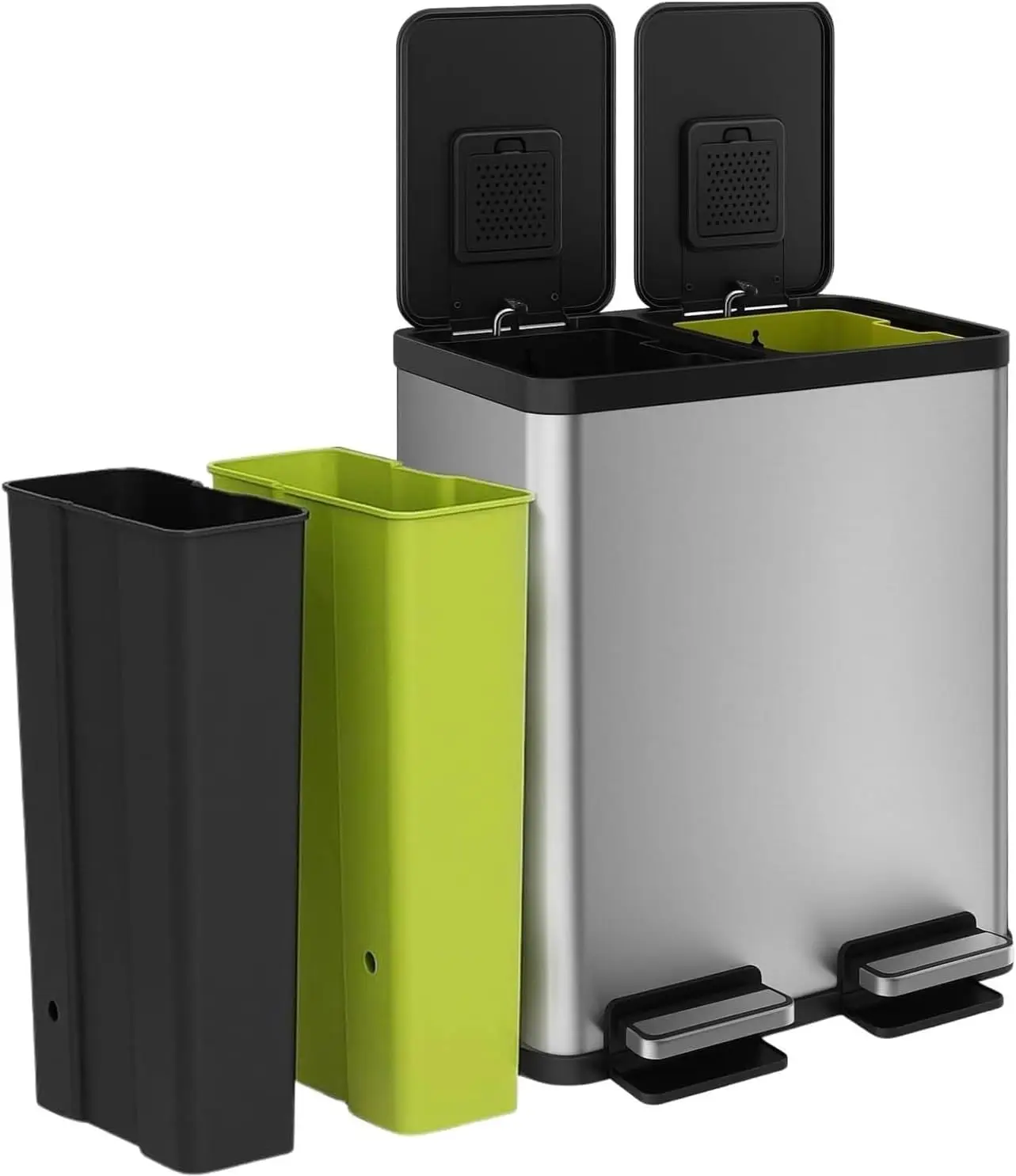 16 Gallon Dual Compartment Step Trash Can – Kitchen Garbage Can with Slow-Close Lids, Hands-Free, Stainless Steel
16 Gallon Dual Compartment Step Trash Can – Kitchen Garbage Can with Slow-Close Lids, Hands-Free, Stainless Steel