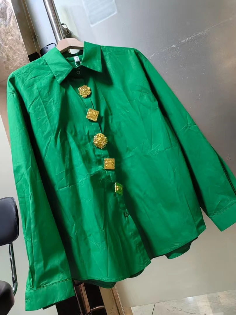 High-end Gold Sequine Cotton Oversized Shirts Blouses For Women 2025 Spring Long Sleeve Single Breasted Casual Tops
High-end Gold Sequine Cotton Oversized Shirts Blouses For Women 2025 Spring Long Sleeve Single Breasted Casual Tops