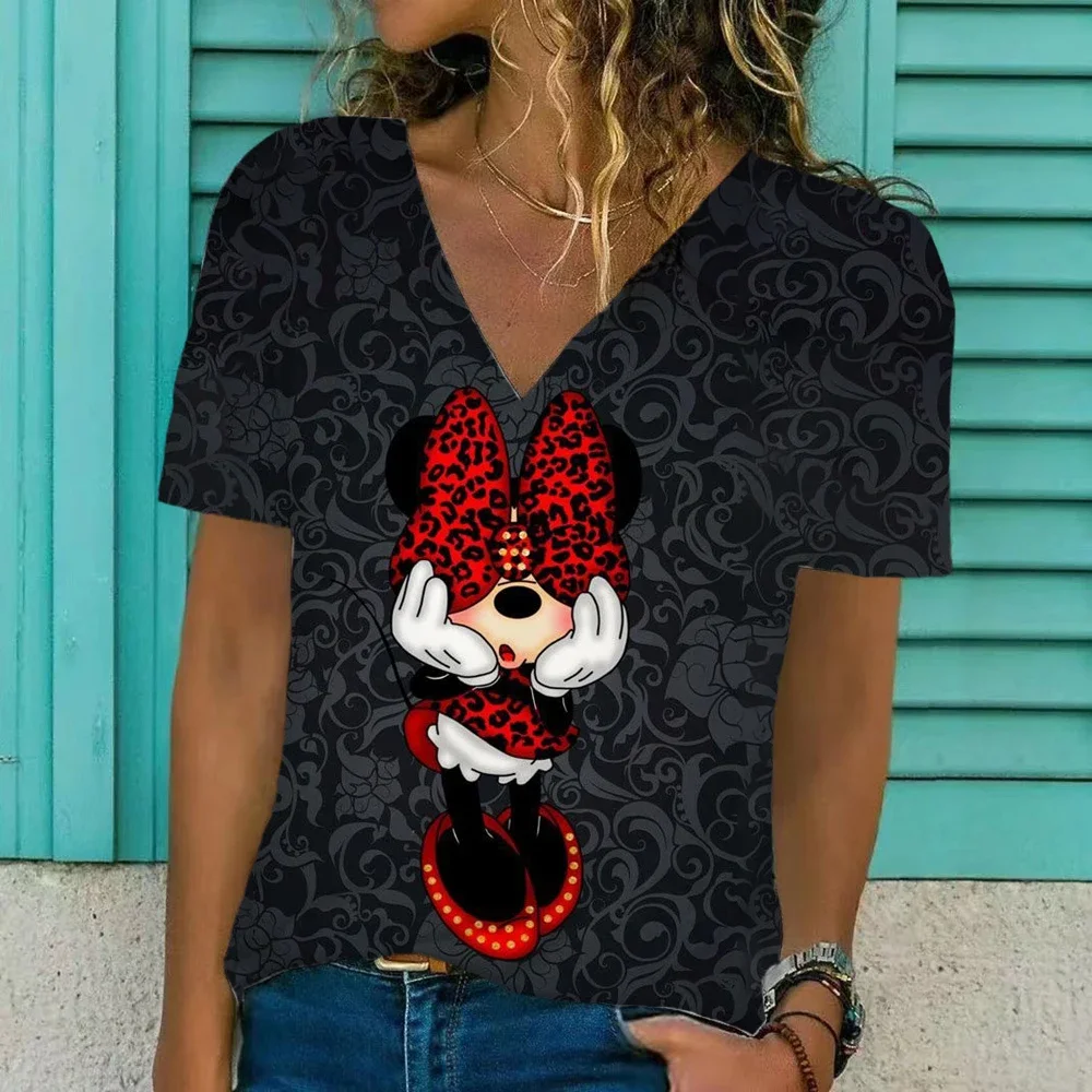 Lady V-Neck Short Sleeve Loose Patchwork Print T-Shirt Disney Mickey Mouse Casual Fashion Top Women Comfortable Pullover T-Shirt
Lady V-Neck Short Sleeve Loose Patchwork Print T-Shirt Disney Mickey Mouse Casual Fashion Top Women Comfortable Pullover T-Shirt