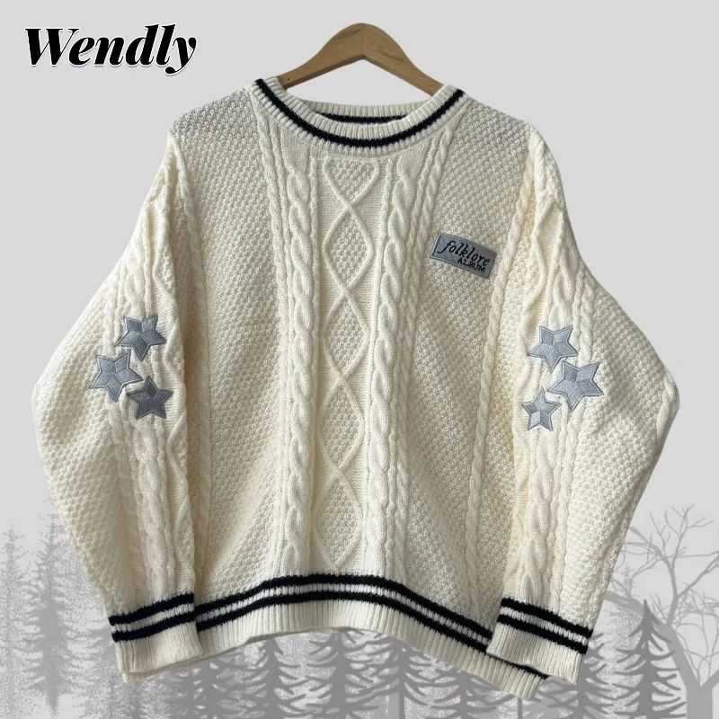 Фольклорный свитер, женский вязаный пуловер со звездами и вышивкой, женский весенне-осенний свитер с круглым вырезом и надписью, бежевые джемперы, свитера для праздника 
Фольклорный свитер, женский вязаный пуловер со звездами и вышивкой, женский весенне-осенний свитер с круглым вырезом и надписью, бежевые джемперы, свитера для праздника