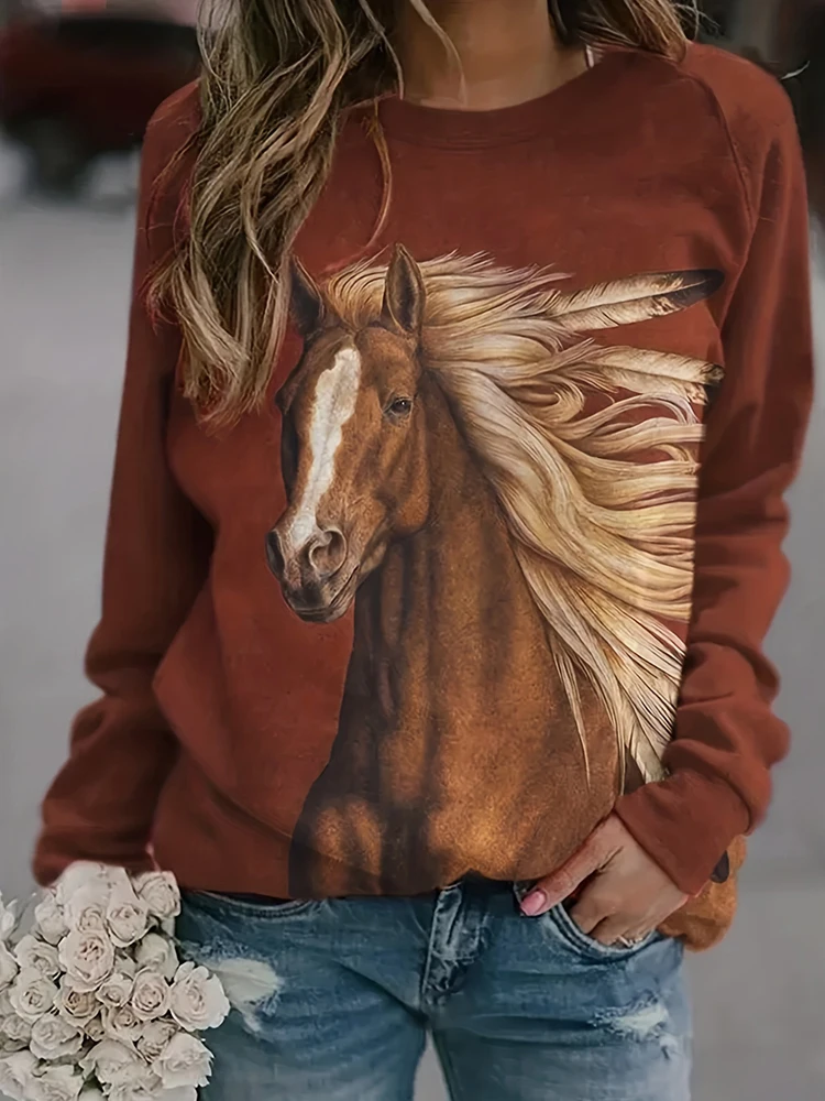 2025 New Fall/Winter Women's Casual T-Shirt 3D Horse Print Women's Long-Sleeved Warm T-Shirt Urban Street Women's Fashion Top
2025 New Fall/Winter Women's Casual T-Shirt 3D Horse Print Women's Long-Sleeved Warm T-Shirt Urban Street Women's Fashion Top