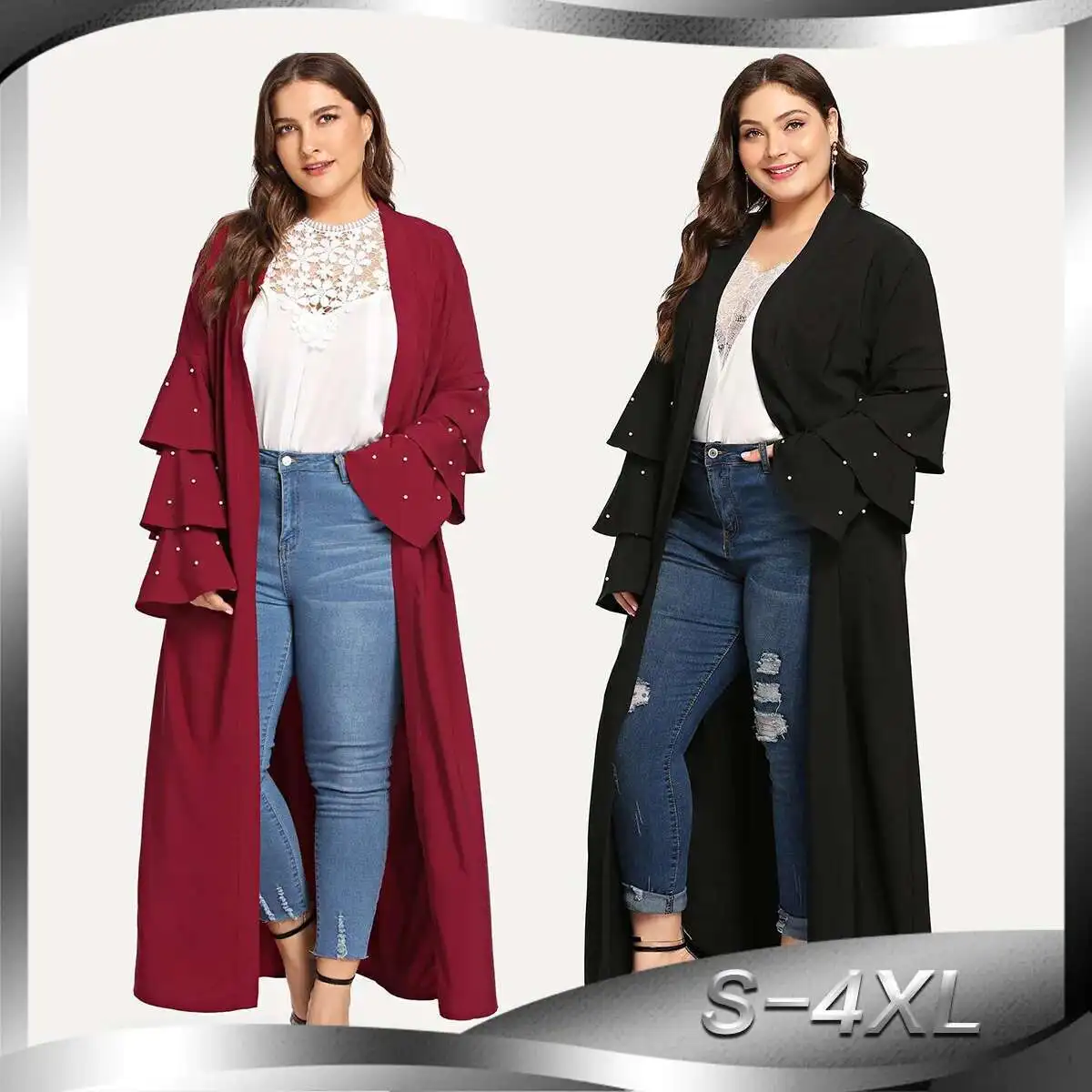 2018 Fashion Nail Bead Multi-layer Flare Sleeve Lace Up Solid Color Cardigan Robe 1594 Abaya Ramadan Dubai Luxury Islam Elegant
2018 Fashion Nail Bead Multi-layer Flare Sleeve Lace Up Solid Color Cardigan Robe 1594 Abaya Ramadan Dubai Luxury Islam Elegant