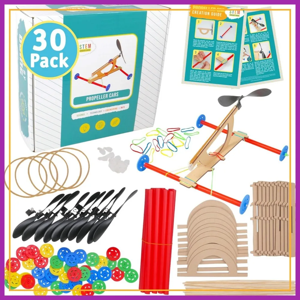 30 Pack Rubber Band Propeller Car Kit STEM Project for Classroom Ages 8+
30 Pack Rubber Band Propeller Car Kit STEM Project for Classroom Ages 8+