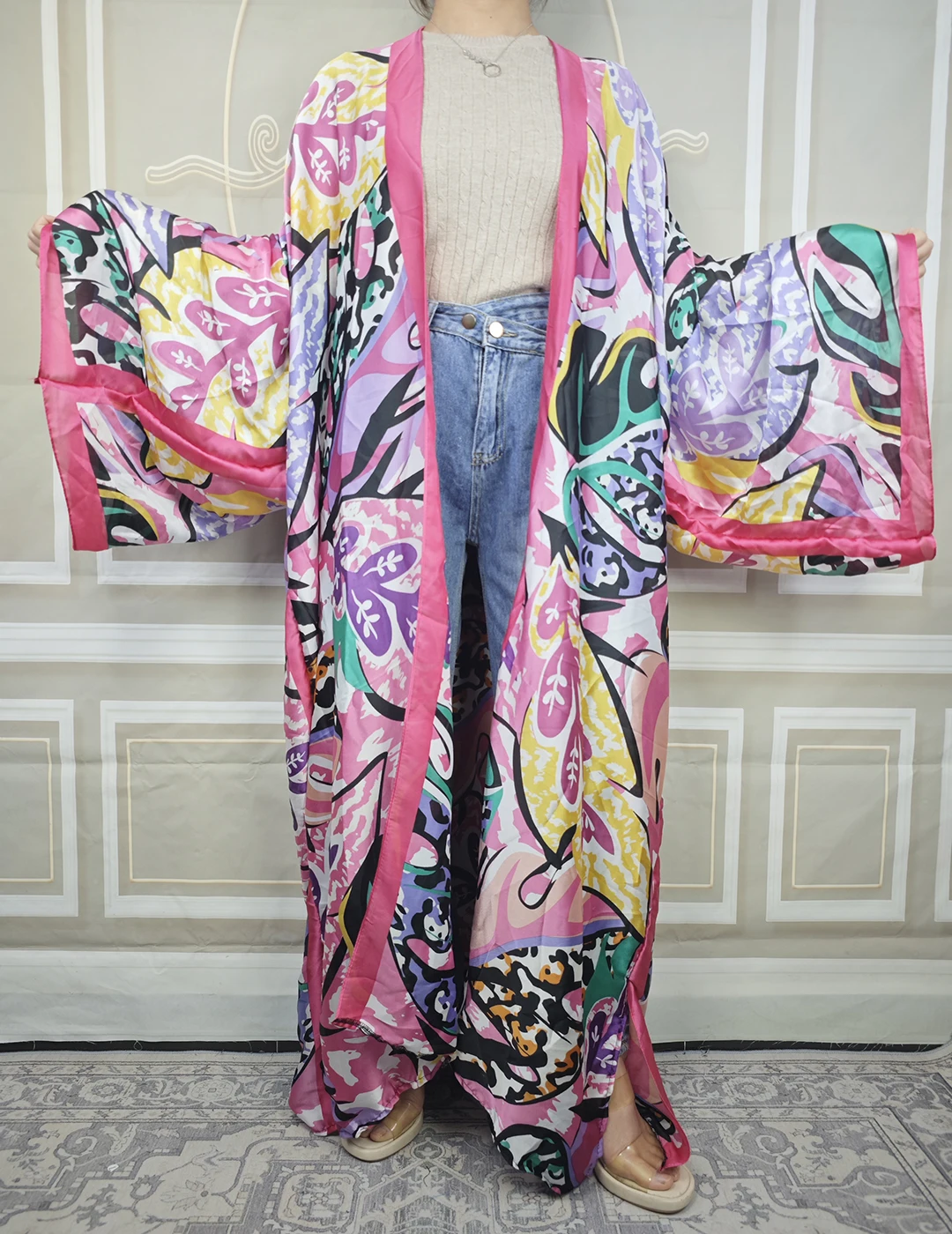 Muslim Traditional Women New Fashion Floral Summer Silk Loose Cardigans Plus Size African Femme Swimming Long Kimonos Abaya
Muslim Traditional Women New Fashion Floral Summer Silk Loose Cardigans Plus Size African Femme Swimming Long Kimonos Abaya