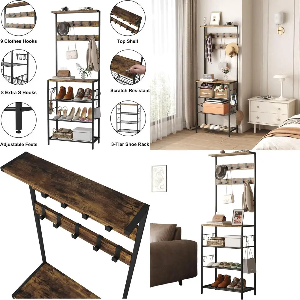 5-ярусная вешалка для обуви и одежды с 9 крючками, отдельно стоящий органайзер для прихожей, спальни, цвет: рустик-коричневый
5-ярусная вешалка для обуви и одежды с 9 крючками, отдельно стоящий органайзер для прихожей, спальни, цвет: рустик-коричневый