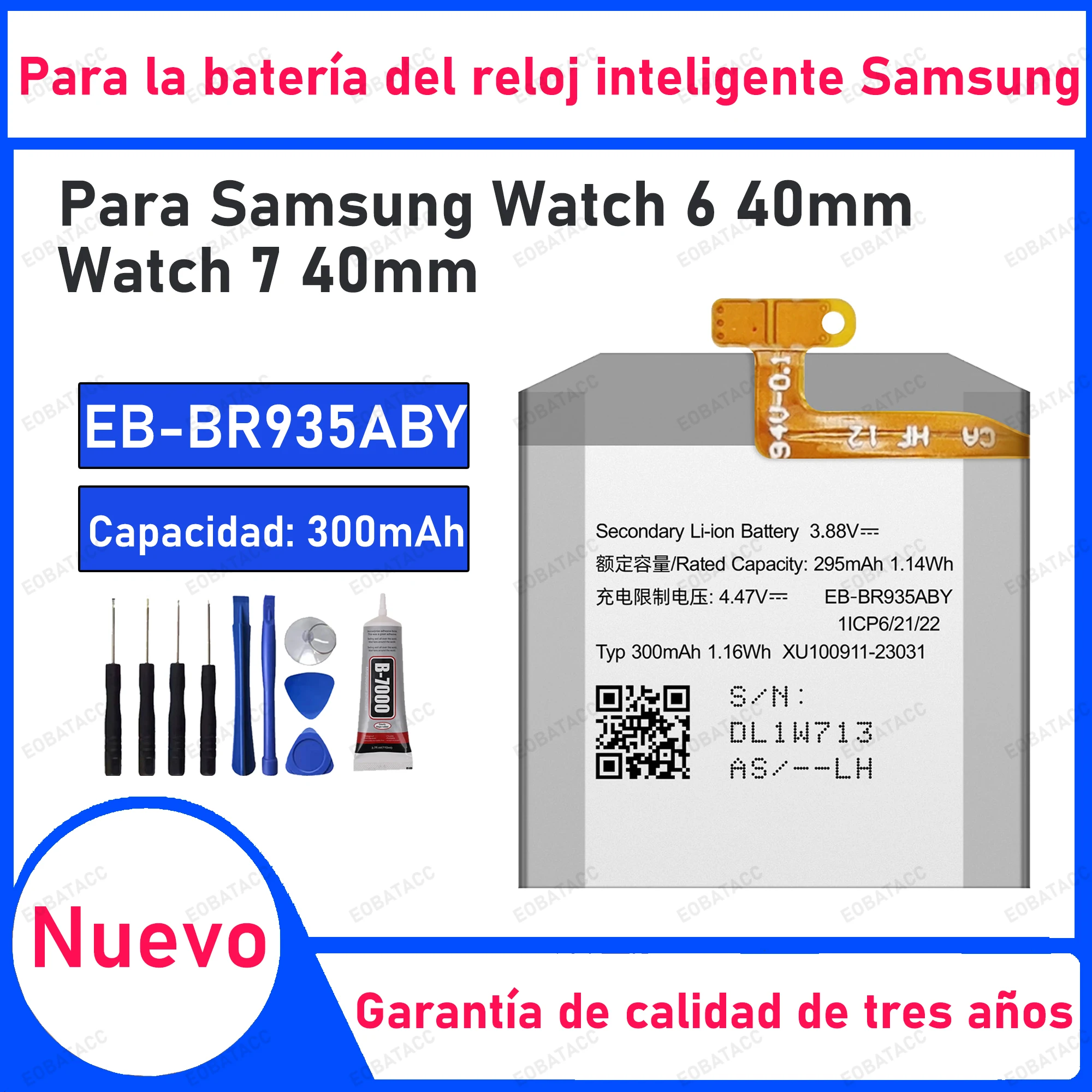 300mAh 100% New EB-BR935ABY Battery For Samsung Watch 6 40mm/Watch 7 40mm Replacement Bateria+Free Tools
300mAh 100% New EB-BR935ABY Battery For Samsung Watch 6 40mm/Watch 7 40mm Replacement Bateria+Free Tools