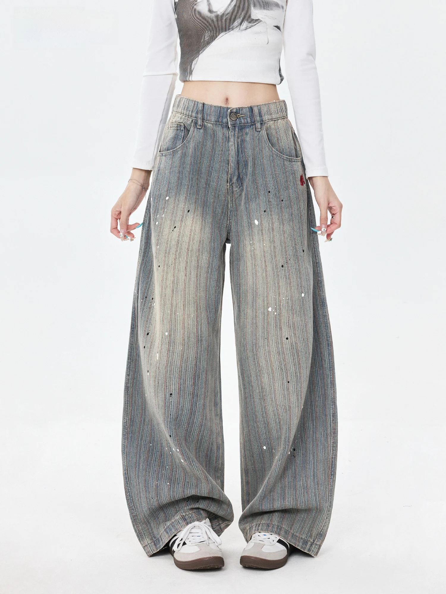 Retro Striped Loose Fit Women's Jeans Straight Leg Casual Washed Denim Spring New Style Drapey American Spill Ink Blue
Retro Striped Loose Fit Women's Jeans Straight Leg Casual Washed Denim Spring New Style Drapey American Spill Ink Blue