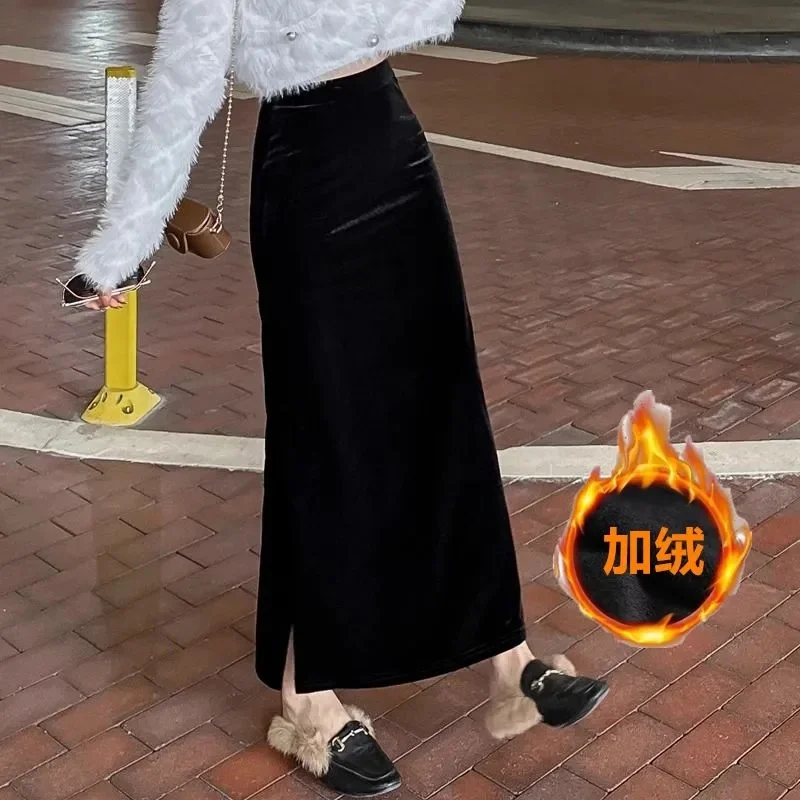 Korean Women Fashion High Waist Hip Hugging Long Skirts Spring Ladies Casual Skirt Autumn Female Gold Velvet Straight Maxi Skirt
Korean Women Fashion High Waist Hip Hugging Long Skirts Spring Ladies Casual Skirt Autumn Female Gold Velvet Straight Maxi Skirt
