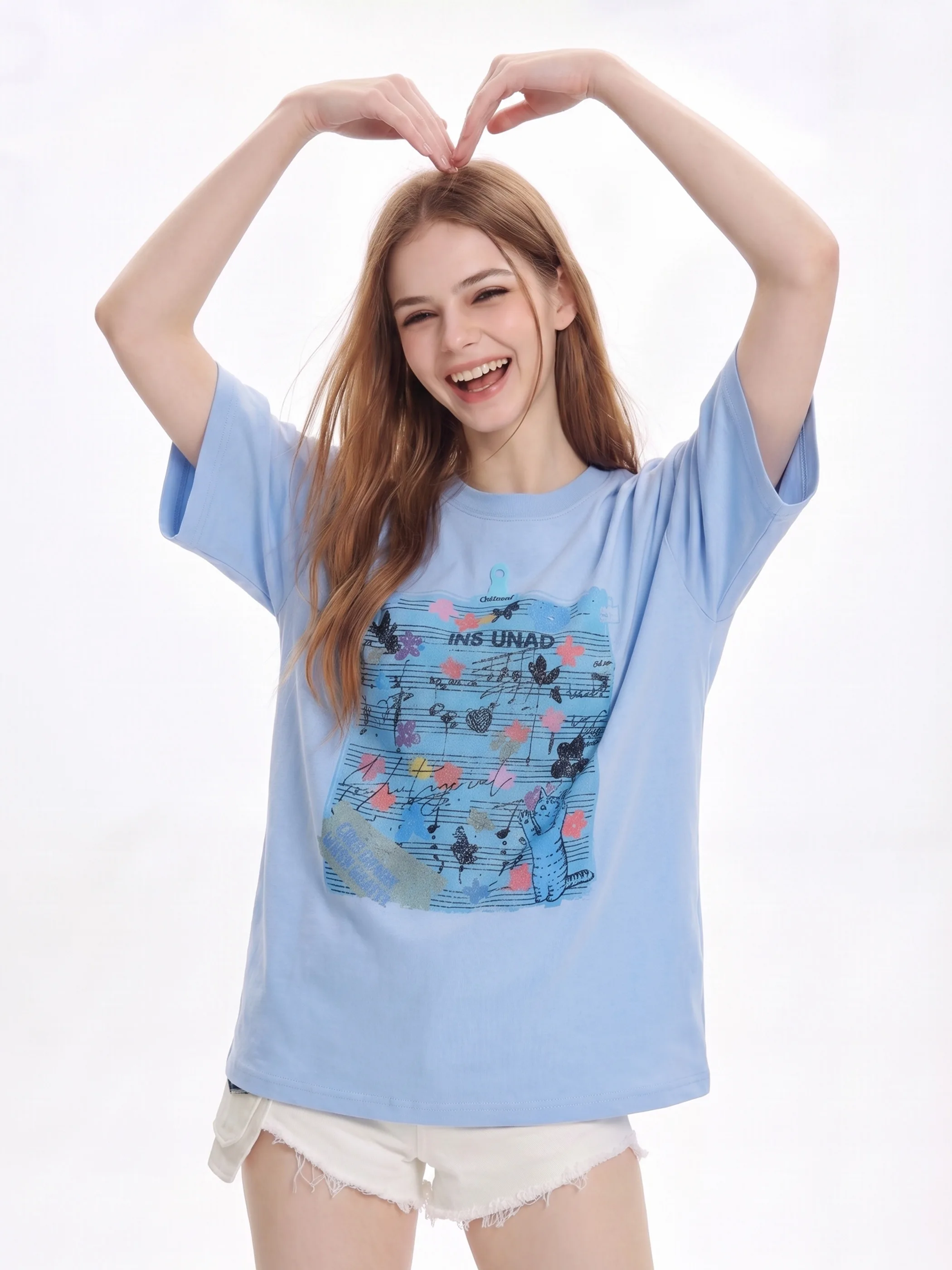 Summer Casual Loose Short Sleeve round Neck Print T-Shirt Women's Fashionable Vintage Style Citywalk Low Waist Design
Summer Casual Loose Short Sleeve round Neck Print T-Shirt Women's Fashionable Vintage Style Citywalk Low Waist Design