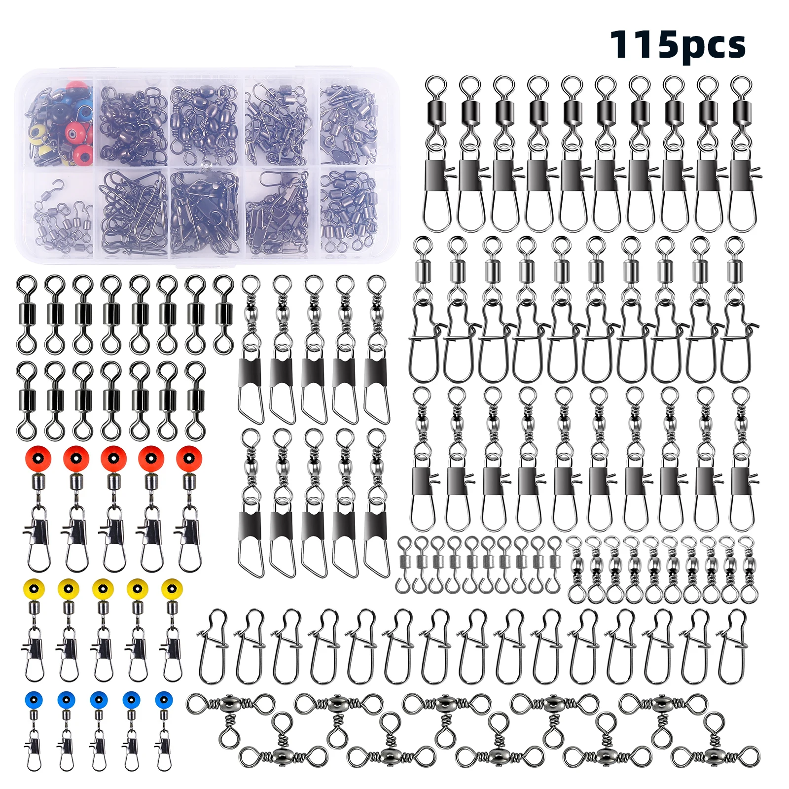 Коробка из 115, вертлюги для рыболовных соединений, штифты в штучной упаковке, вертлюги для центральной пропуска, морская фасоль, окунь, форель, аксессуары для рыбалки
Коробка из 115, вертлюги для рыболовных соединений, штифты в штучной упаковке, вертлюги для центральной пропуска, морская фасоль, окунь, форель, аксессуары для рыбалки