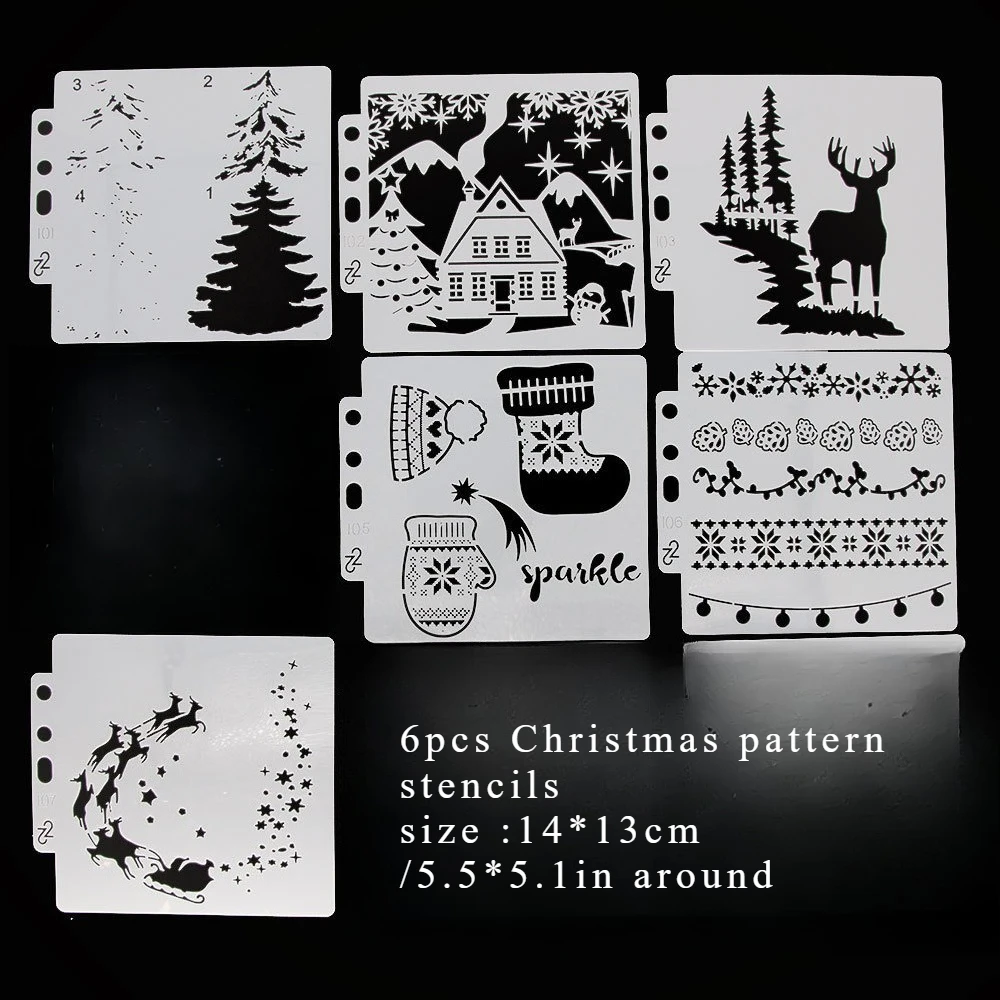 6pcs Christmas Spray Stencil Set Deer Pattern Pre-drawing Lace Ruler Tree Draw Hollow Template Scrapbooking Card Making Supplies 
6pcs Christmas Spray Stencil Set Deer Pattern Pre-drawing Lace Ruler Tree Draw Hollow Template Scrapbooking Card Making Supplies