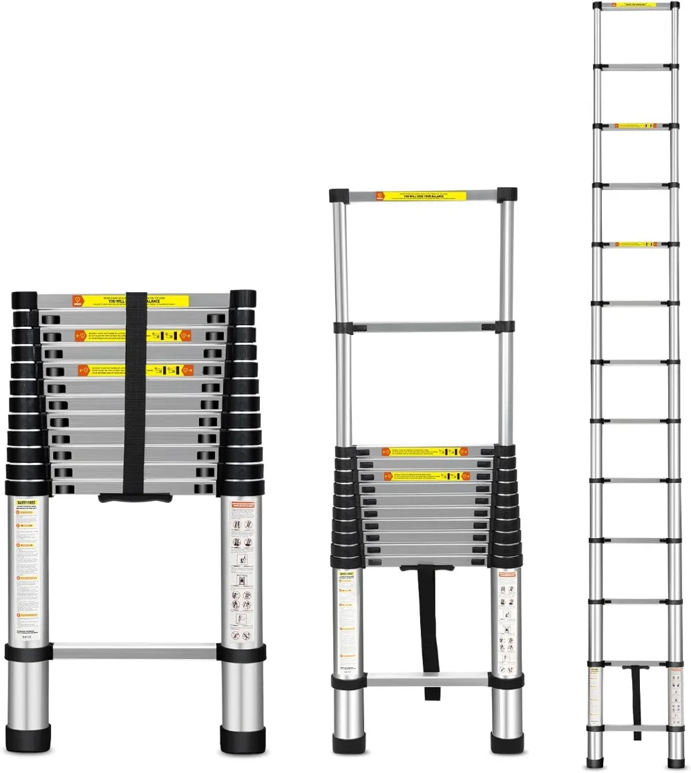 Telescoping Ladder, 12.5FT Aluminum Telescopic Extension Ladder with Non-Slip Feet, Multi-Purpose Collapsible Ladder for
Telescoping Ladder, 12.5FT Aluminum Telescopic Extension Ladder with Non-Slip Feet, Multi-Purpose Collapsible Ladder for