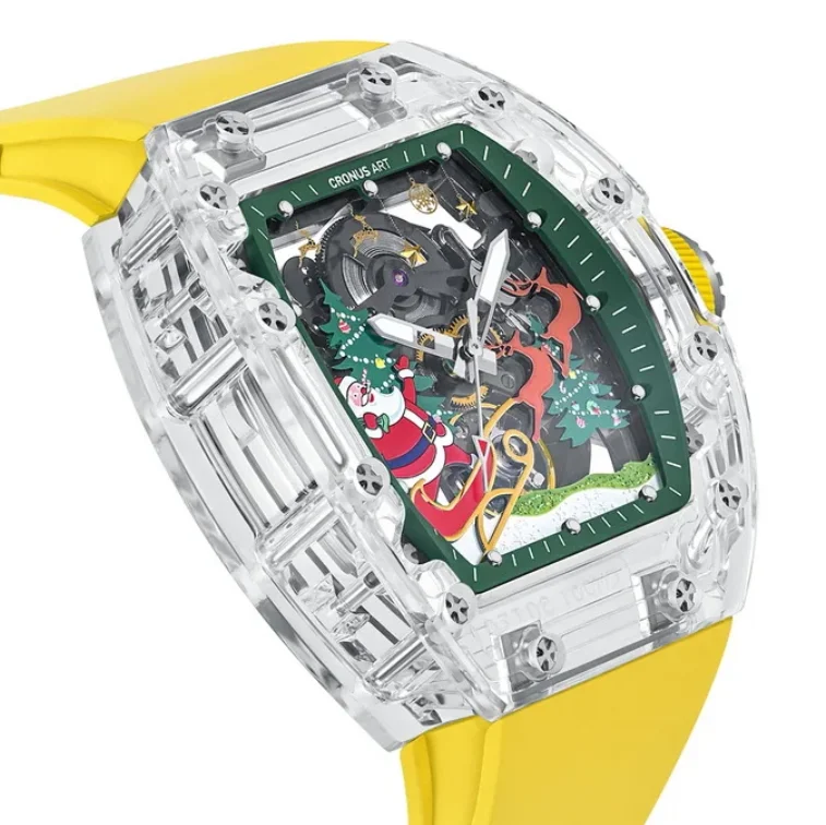 CRONUSART Men Automatic Watch Tonneau Mechanical Wristwatch Acrylic Case Luminous Sapphire Fluororubber Strap Christmas Dial
CRONUSART Men Automatic Watch Tonneau Mechanical Wristwatch Acrylic Case Luminous Sapphire Fluororubber Strap Christmas Dial