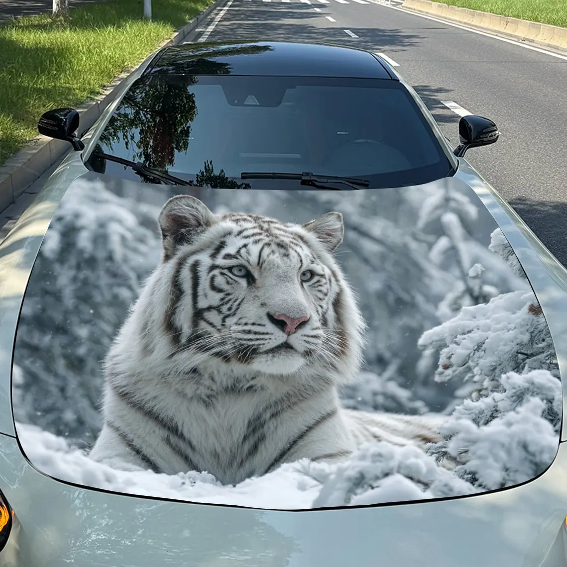 Car Decals White Tiger in Snow Design with a White Tiger Resting Amid Snowy Scenery, Exuding Nobility and Serenity Car Hood Stic
Car Decals White Tiger in Snow Design with a White Tiger Resting Amid Snowy Scenery, Exuding Nobility and Serenity Car Hood Stic