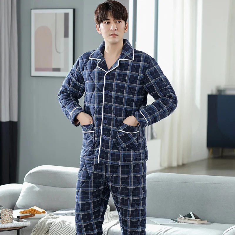 Casual Plaid Pajama Sets Men's Winter Pajamas Warm Thick 3-layer Cotton Sleepwear Large Size Pijama With Long Pants Home Wear
Casual Plaid Pajama Sets Men's Winter Pajamas Warm Thick 3-layer Cotton Sleepwear Large Size Pijama With Long Pants Home Wear