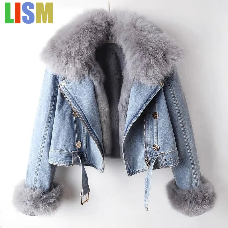 LISM 2025 Зимняя джинсовая куртка женская короткая теплая парка с подкладкой из кроличьей шерсти верхняя одежда модное пальто с воротником из искусственного лисьего меха джинсовое пальто
LISM 2025 Зимняя джинсовая куртка женская короткая теплая парка с подкладкой из кроличьей шерсти верхняя одежда модное пальто с воротником из искусственного лисьего меха джинсовое пальто