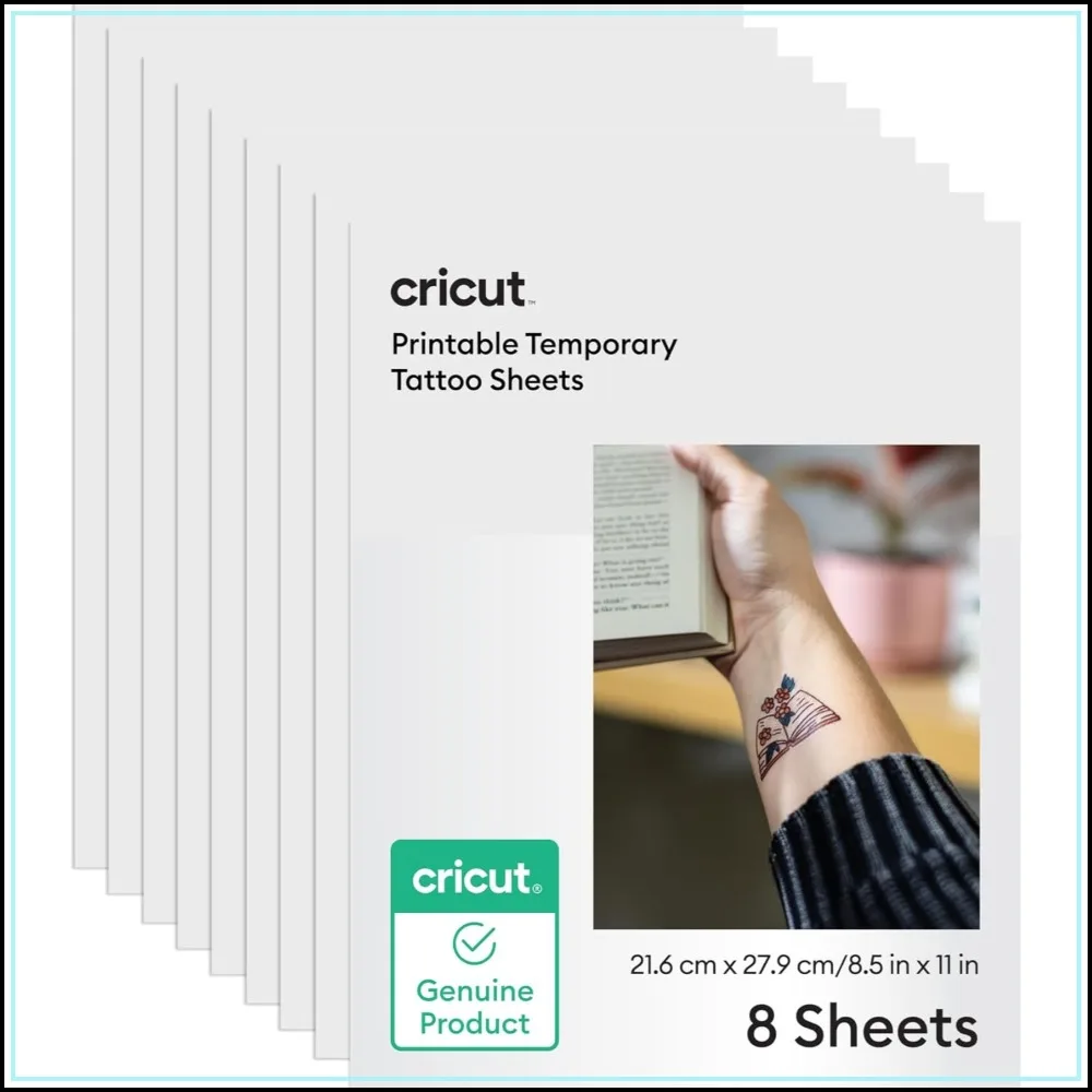 8 Sheets Printable Temporary Tattoo Paper for Inkjet Printers, 8.5x11, Compatible with Cricut Joy Xtra, Explore & Maker
8 Sheets Printable Temporary Tattoo Paper for Inkjet Printers, 8.5x11, Compatible with Cricut Joy Xtra, Explore & Maker