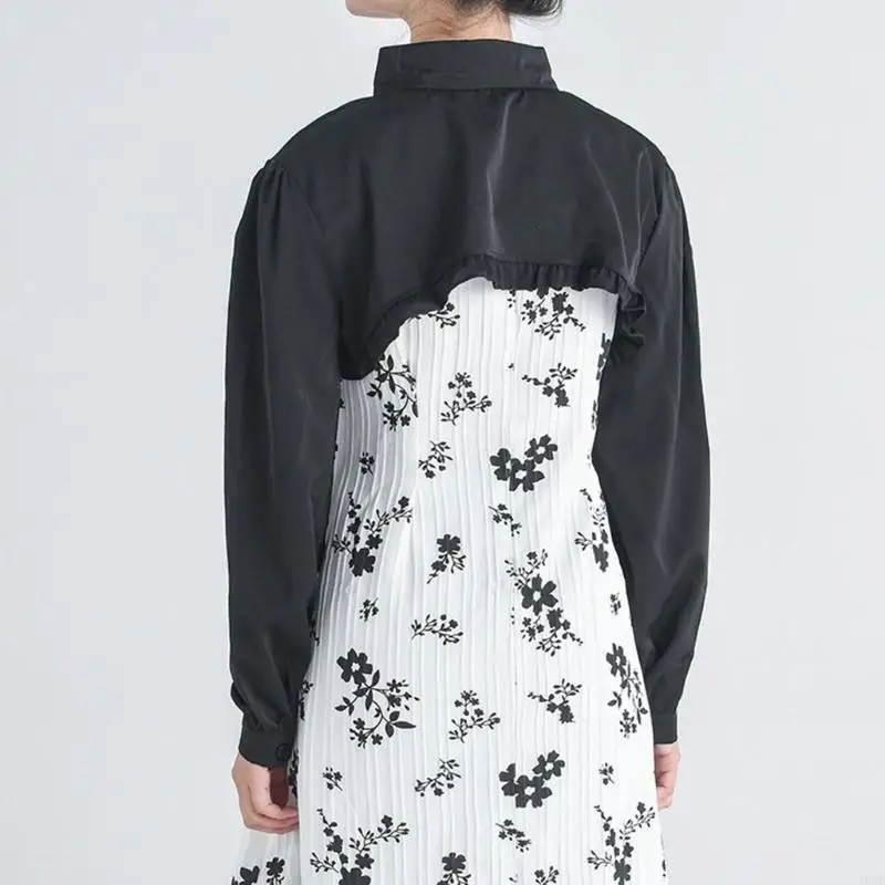 Fake Collar Long Sleeve Half Shirt Blouse Open Front Cropped Cardigan Shrugs
Fake Collar Long Sleeve Half Shirt Blouse Open Front Cropped Cardigan Shrugs