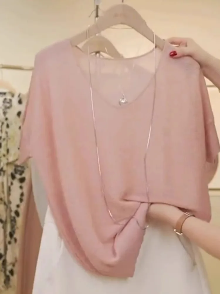 Sweet Style Ice Silk Knitted Short Sleeve Pullover Breathable Color Summer Fashion Top Slimming Lazy Women's Clothing
Sweet Style Ice Silk Knitted Short Sleeve Pullover Breathable Color Summer Fashion Top Slimming Lazy Women's Clothing