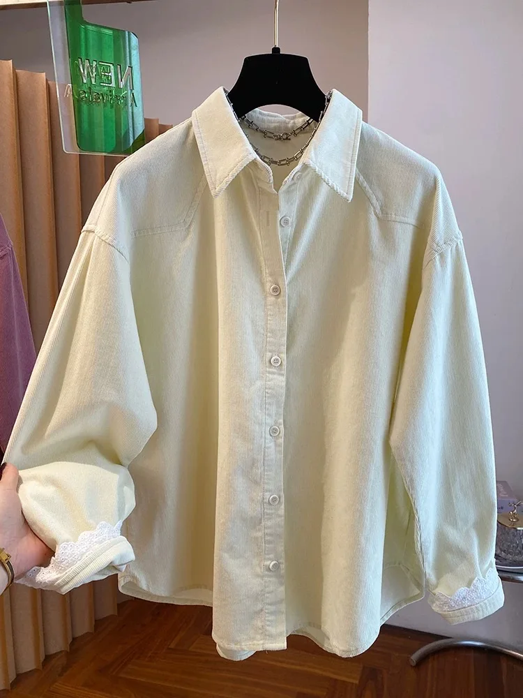 Women Beige Pink Yellow Corduroy Patchwork Lace Long Sleeve Shirt Autumn Winter Tops 2025 Fashion Loose Single Breasted Blouse
Women Beige Pink Yellow Corduroy Patchwork Lace Long Sleeve Shirt Autumn Winter Tops 2025 Fashion Loose Single Breasted Blouse
