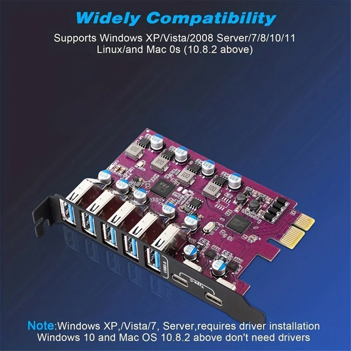 7 Ports USB 3.0 Expansion Card USB-A 5X USB-C 2X PCI Express USB Add in Card Hub Converter for Desktop PC Host Card
7 Ports USB 3.0 Expansion Card USB-A 5X USB-C 2X PCI Express USB Add in Card Hub Converter for Desktop PC Host Card
