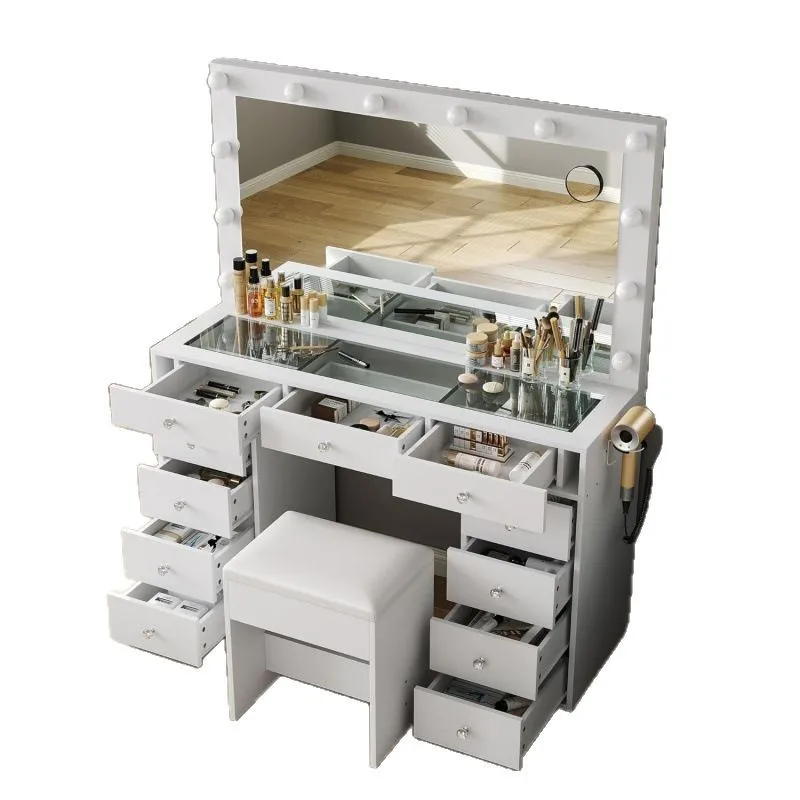 Large Mirror and Lights Dressing Table,Makeup Vanity with Power Strip
Large Mirror and Lights Dressing Table,Makeup Vanity with Power Strip