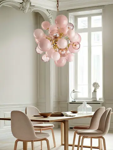 Blast Art Glass Bubbles Chandelier Modern Pink Chandelier Design LED Villa Foyer Light Living Room Bedroom Kitchen Island Light