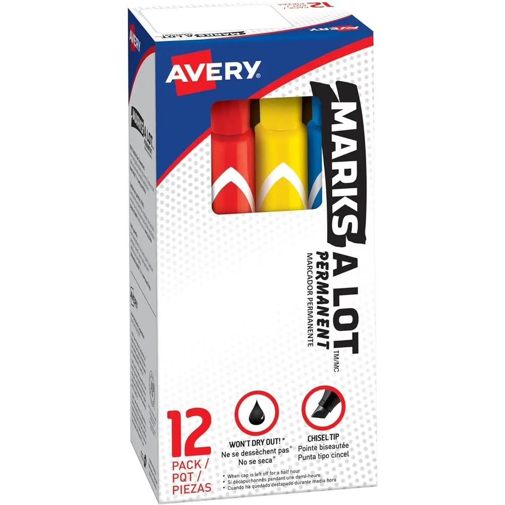 Desk-Style Large Chisel Tip Permanent Markers, Water and Wear Resistant, 12 Assorted Colors
Desk-Style Large Chisel Tip Permanent Markers, Water and Wear Resistant, 12 Assorted Colors