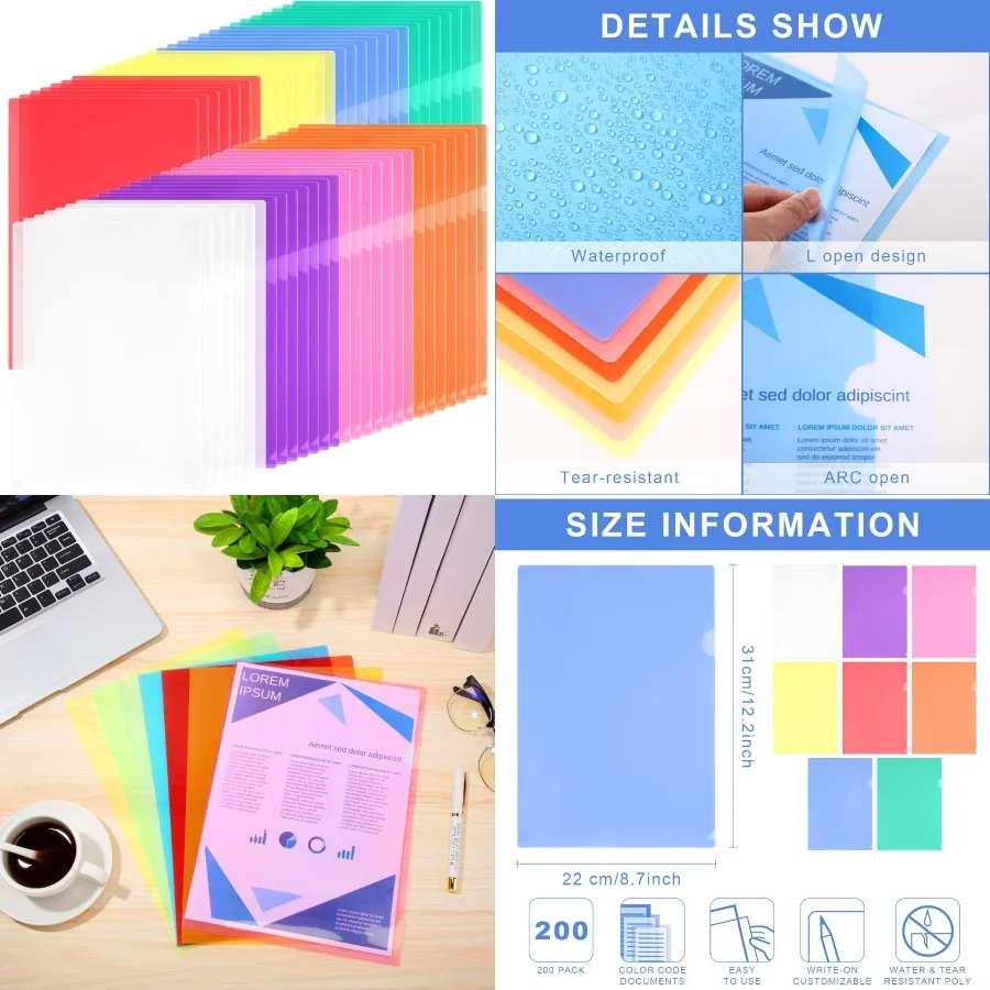 200 Pack Plastic Document Folders Colored Clear File Folders Plastic Pockets Sleeves Letter Size 8.7 x 12.2 Inches A4 Assorted
200 Pack Plastic Document Folders Colored Clear File Folders Plastic Pockets Sleeves Letter Size 8.7 x 12.2 Inches A4 Assorted