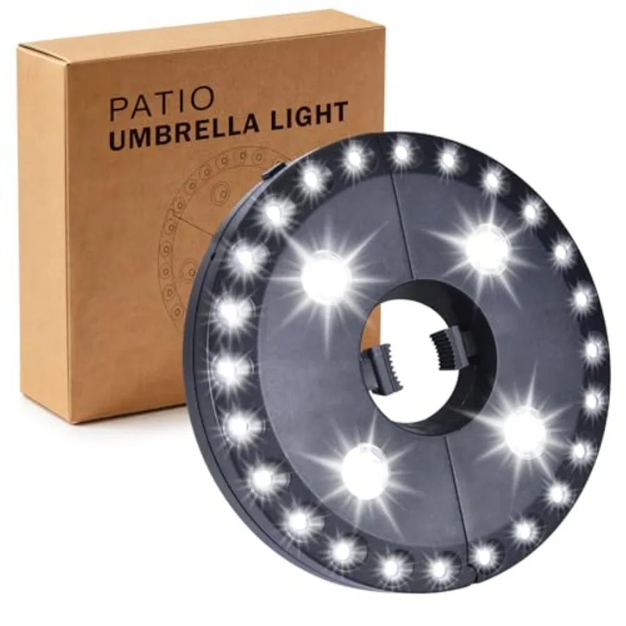 Patio Umbrella Light 3 Brightness Modes Cordless, with 24+4 Cool White LEDs-4 * AA Battery Operated Umbrella Lights, Fits 1.15"
Patio Umbrella Light 3 Brightness Modes Cordless, with 24+4 Cool White LEDs-4 * AA Battery Operated Umbrella Lights, Fits 1.15"