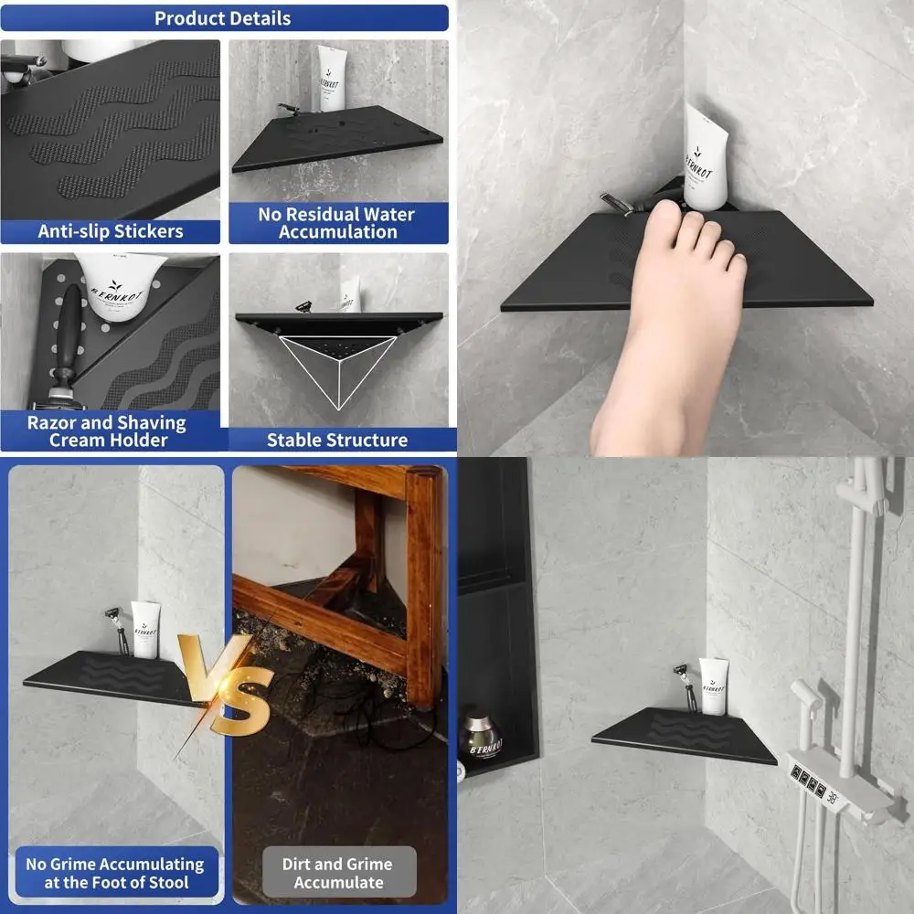 Black Wall-Mounted 10 Stainless Steel Shower Footrest with Shaving Holder
Black Wall-Mounted 10 Stainless Steel Shower Footrest with Shaving Holder