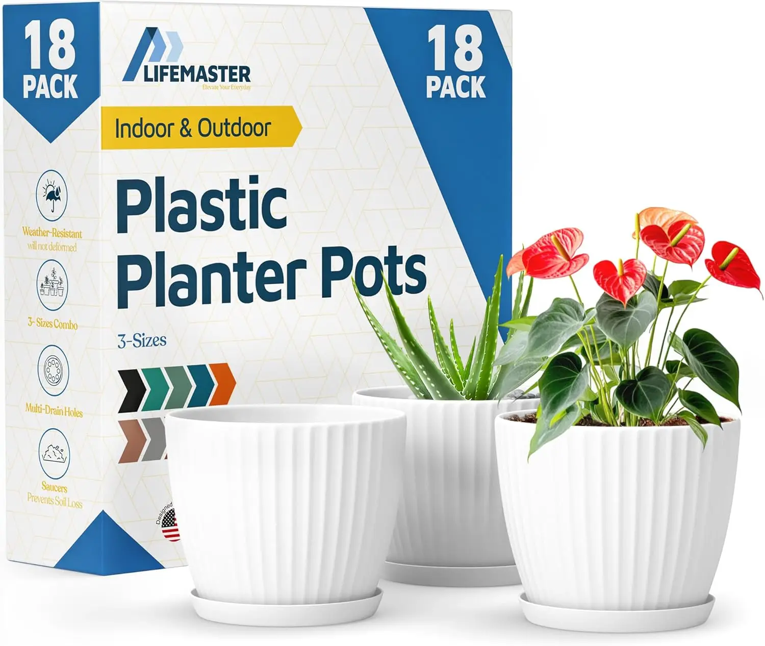 White 6-Inch Plant Pots with Drainage & Saucers 18 Pack, Indoor & Outdoor Planters for Houseplants, Herbs, and Flowers,
White 6-Inch Plant Pots with Drainage & Saucers 18 Pack, Indoor & Outdoor Planters for Houseplants, Herbs, and Flowers,