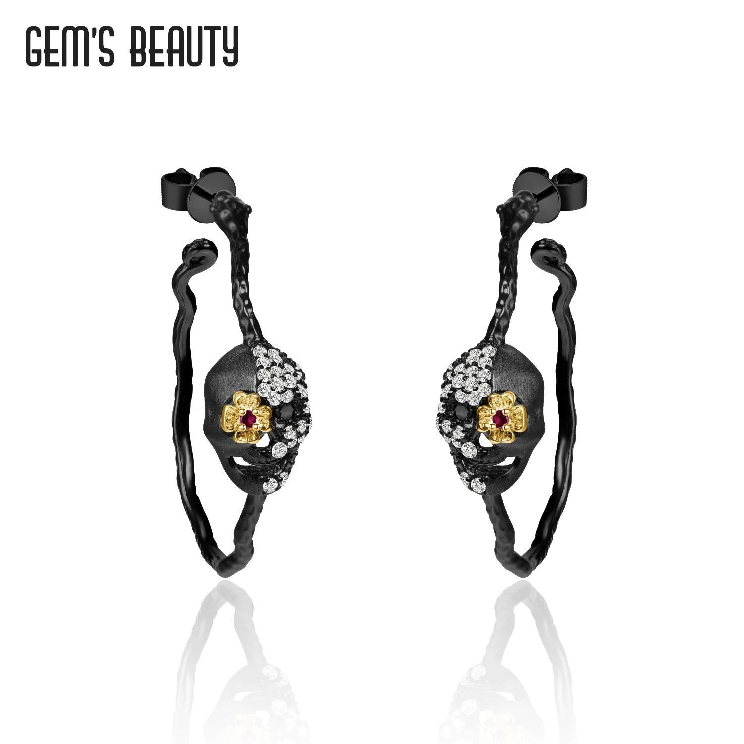 GEM'S BEAUTY Halloween Skull Hoop Earrings For Women 925 Sterling Silver Black Plated Fine Jewelry Wholesale Dropshipping
GEM'S BEAUTY Halloween Skull Hoop Earrings For Women 925 Sterling Silver Black Plated Fine Jewelry Wholesale Dropshipping