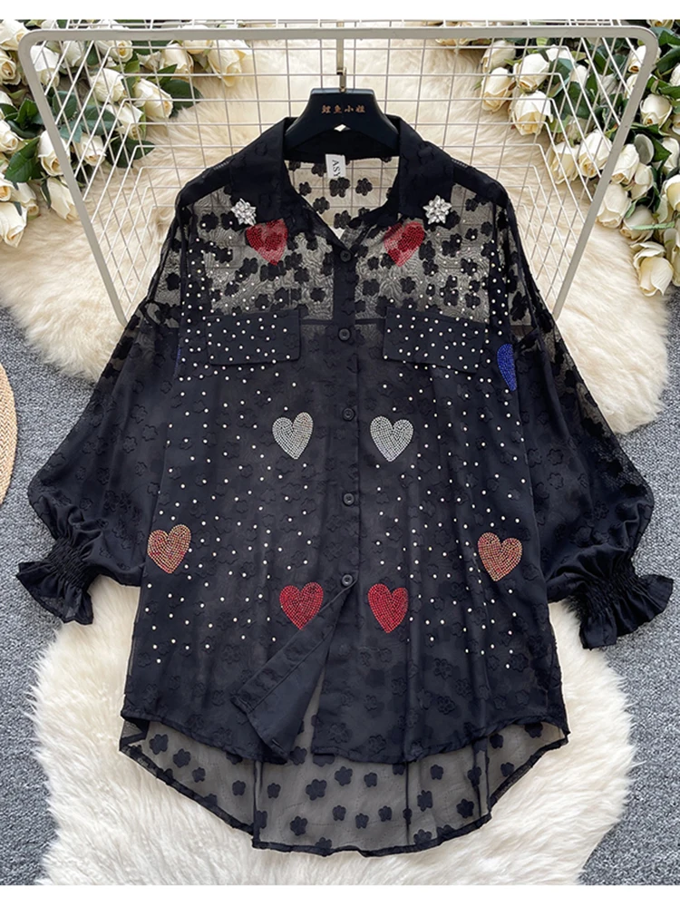 Весенне-осенняя французская рубашка с рукавами-фонариками, женская новая шифоновая блузка большого размера с горячим прессованием и бриллиантами, топ C376
Весенне-осенняя французская рубашка с рукавами-фонариками, женская новая шифоновая блузка большого размера с горячим прессованием и бриллиантами, топ C376