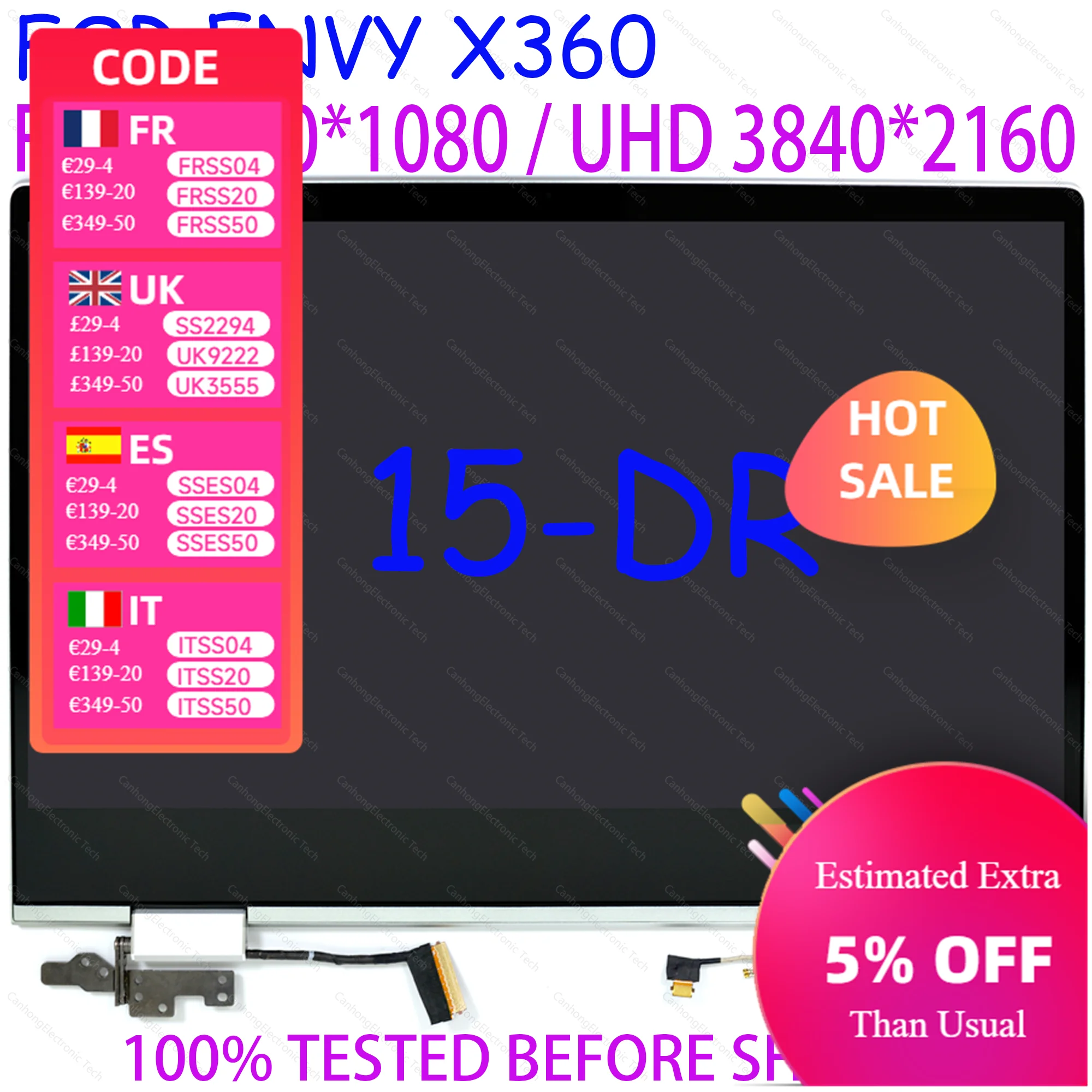 15.6“ For HP ENVY X360 15 DR 15M DR 15-DS 15M DS 15T DR 15-DR0012DX Touch LCD Screen Digitizer L53545-001 L53548-001 L64480-001
15.6“ For HP ENVY X360 15 DR 15M DR 15-DS 15M DS 15T DR 15-DR0012DX Touch LCD Screen Digitizer L53545-001 L53548-001 L64480-001