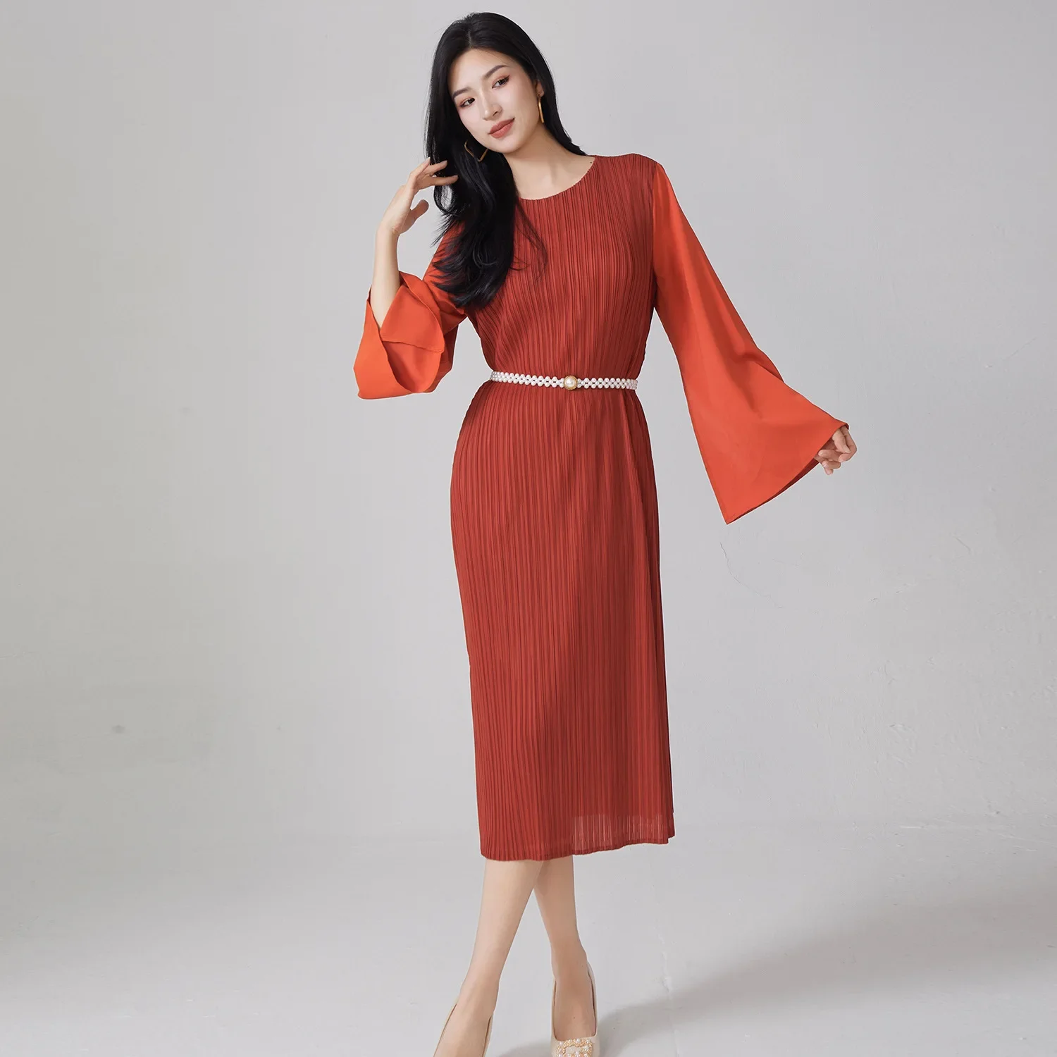 Miyake New Item Elegant Fashion Pleated Round Neck Pullover Women's Dress Full Length Sleeve Casual Style Female Dresses
Miyake New Item Elegant Fashion Pleated Round Neck Pullover Women's Dress Full Length Sleeve Casual Style Female Dresses
