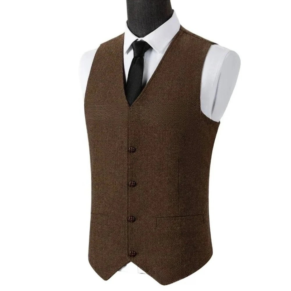 Classic V-Neck Men's Suits Vest Casual Formal Business Herringbone Wool Tweed Slim Sleeveless Waistcoat Wedding Groomsmen Vests
Classic V-Neck Men's Suits Vest Casual Formal Business Herringbone Wool Tweed Slim Sleeveless Waistcoat Wedding Groomsmen Vests