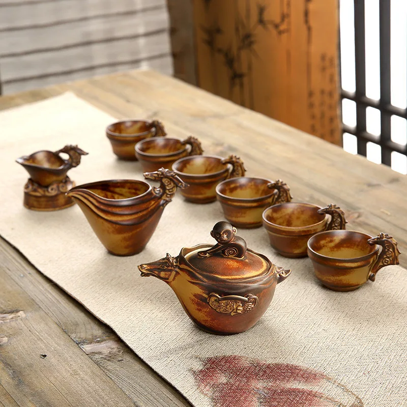 Coarse Pottery Kung Fu Tea Set Home Office Chinese Kiln Transformed Ceramic Set Creative Tea Pot Teacup
Coarse Pottery Kung Fu Tea Set Home Office Chinese Kiln Transformed Ceramic Set Creative Tea Pot Teacup