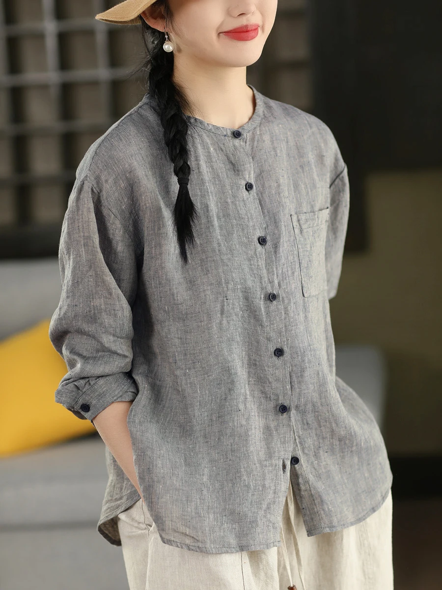 Retro Sle Linen irt Women's Spring Long Sve Single Button Color Woven Breathable Comfortable Loose Fit Top
Retro Sle Linen irt Women's Spring Long Sve Single Button Color Woven Breathable Comfortable Loose Fit Top