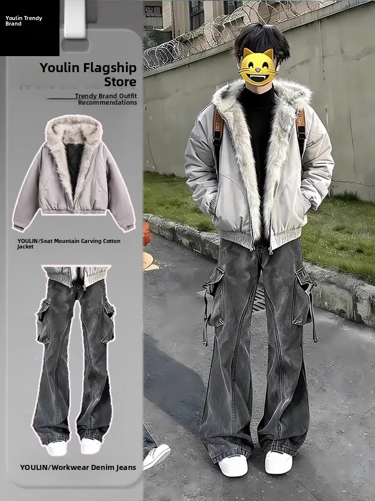 Мужская утепленная хлопковая куртка в американском уличном стиле с меховым воротником, с капюшоном, на молнии, для повседневной носки
Мужская утепленная хлопковая куртка в американском уличном стиле с меховым воротником, с капюшоном, на молнии, для повседневной носки