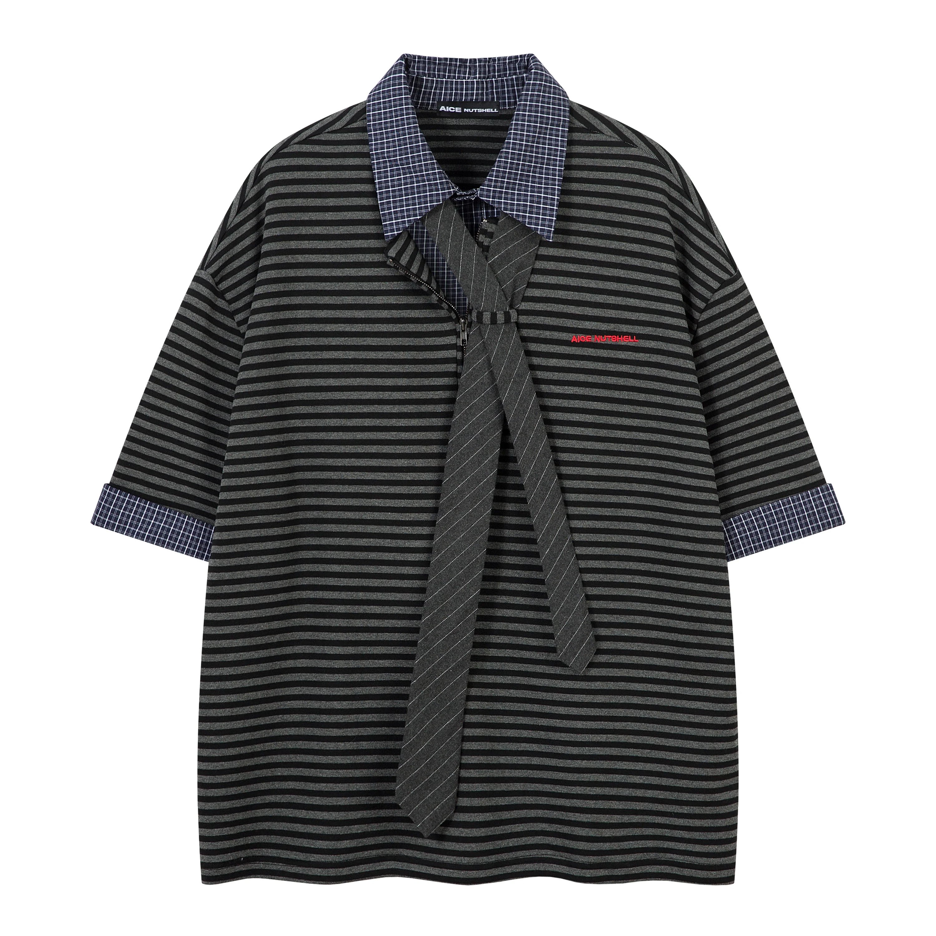 Korean-style Street Collar Tie Patchwork Short-sleeve T-shirt New Version For Men and Women 2025
Korean-style Street Collar Tie Patchwork Short-sleeve T-shirt New Version For Men and Women 2025