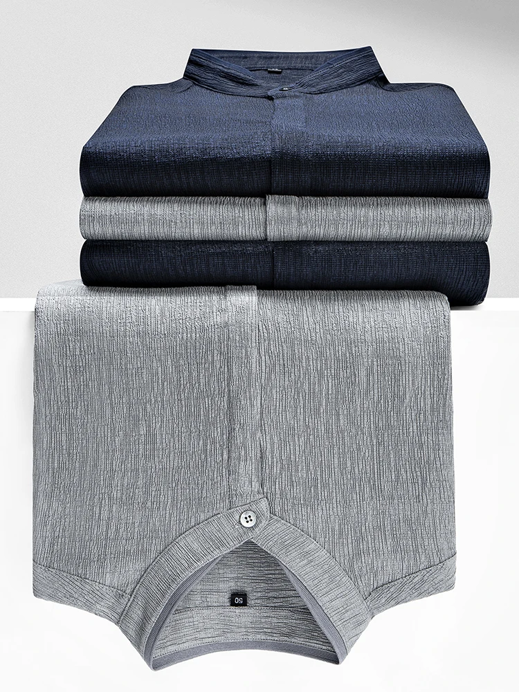 Мужская повседневная рубашка с длинным рукавом и воротником-стойкой для мужчин среднего возраста, немнущаяся, удобная, легкая, в полоску
Мужская повседневная рубашка с длинным рукавом и воротником-стойкой для мужчин среднего возраста, немнущаяся, удобная, легкая, в полоску