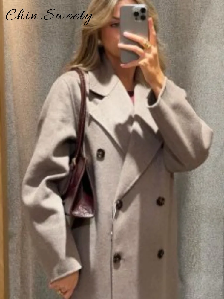 Элегантный утепленный длинный шерстяной плащ, женский двубортный плащ с длинными рукавами и лацканами, 2024, зимняя женская верхняя одежда для поездок на работу 
Элегантный утепленный длинный шерстяной плащ, женский двубортный плащ с длинными рукавами и лацканами, 2024, зимняя женская верхняя одежда для поездок на работу