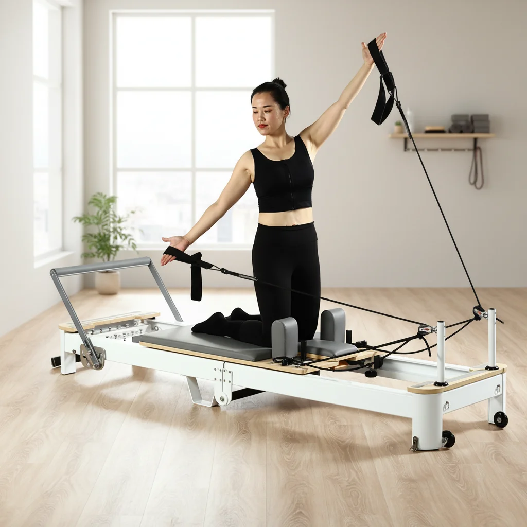 Portable Adjustable Aluminum Pilates Reformer for Home & Studio
Portable Adjustable Aluminum Pilates Reformer for Home & Studio