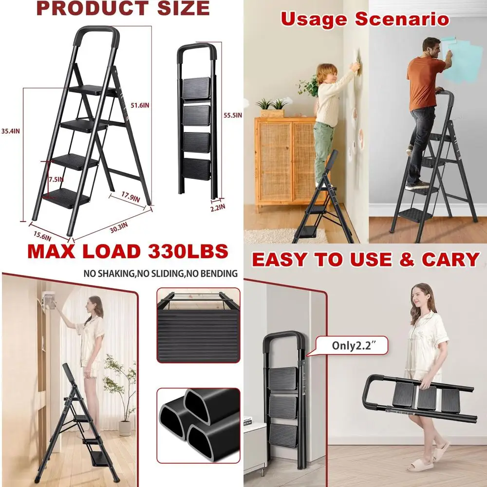 Folding 4-Step Anti-Slip Ladder with Wide Treads, 330lbs Capacity, Ideal for Home, Kitchen, Office Use (Black)
Folding 4-Step Anti-Slip Ladder with Wide Treads, 330lbs Capacity, Ideal for Home, Kitchen, Office Use (Black)