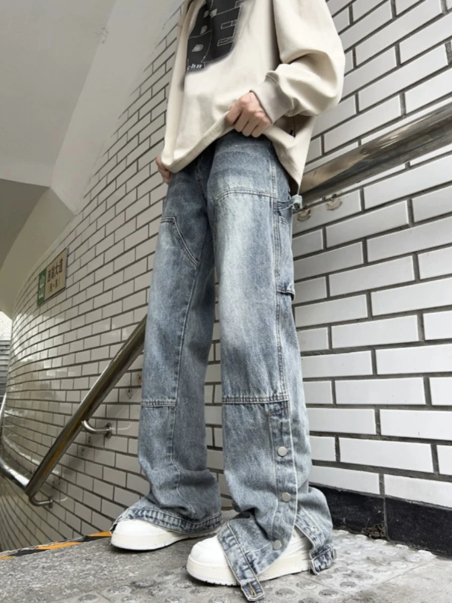 American Vibe Light Blue Button Men's Jeans High Street Split Micro Flare Workwear Pants Straight Cut Loose Fit Classic Sle
American Vibe Light Blue Button Men's Jeans High Street Split Micro Flare Workwear Pants Straight Cut Loose Fit Classic Sle