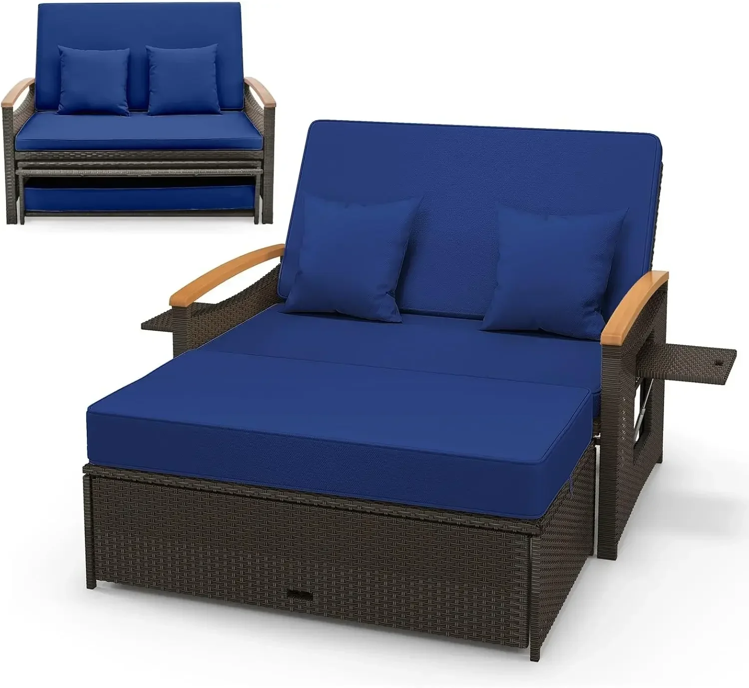 Wicker Patio Outdoor Daybed -Double Chaise Lounger w/4-Level Adjustable Backrest & Retractable Trays,2-Person Sunbed Outdoor Bed
Wicker Patio Outdoor Daybed -Double Chaise Lounger w/4-Level Adjustable Backrest & Retractable Trays,2-Person Sunbed Outdoor Bed