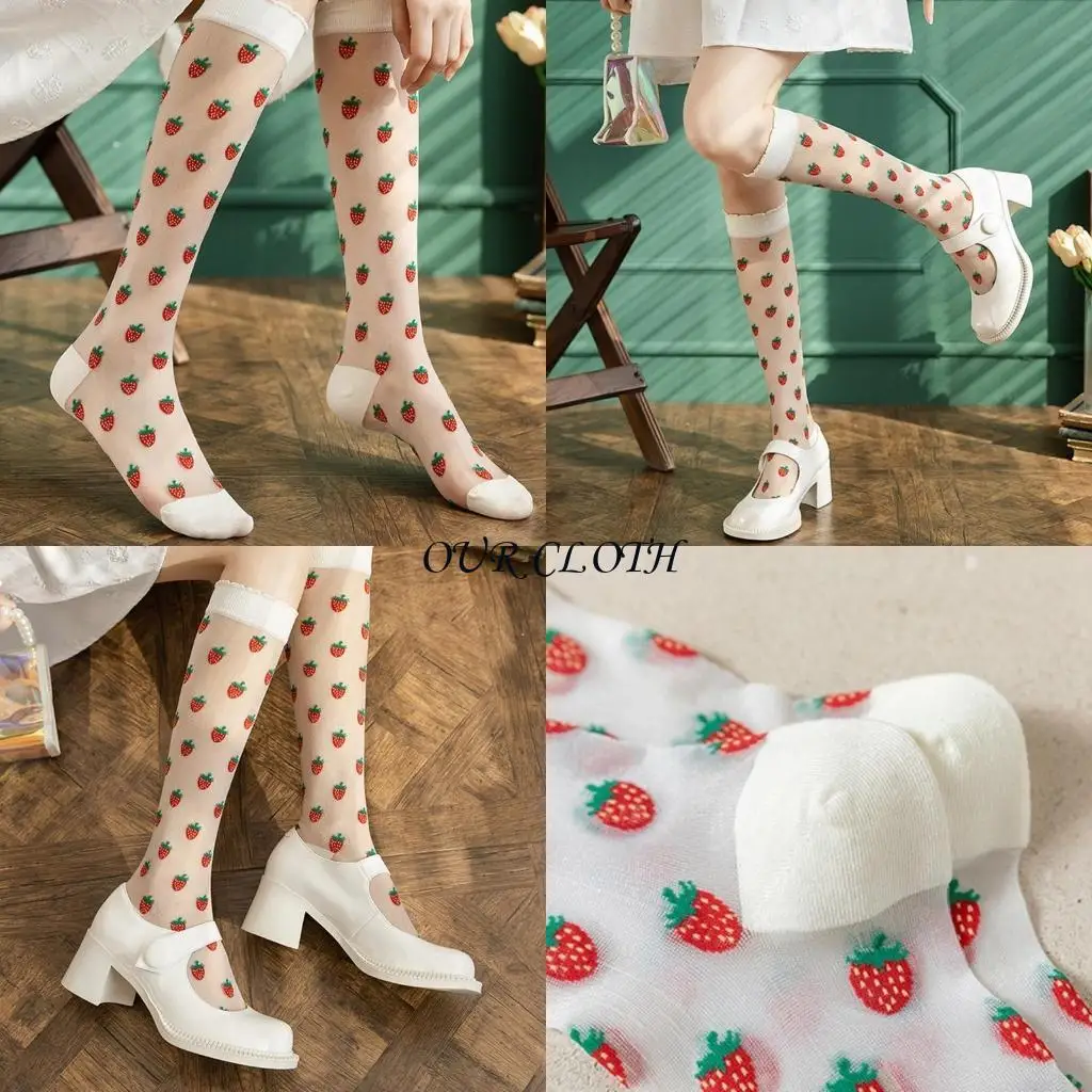 Fashionable Strawberry Pattern Crystal Glass Long Socks for Ladies Breathable Transparent Knee Highs Stockings Y1AC
Fashionable Strawberry Pattern Crystal Glass Long Socks for Ladies Breathable Transparent Knee Highs Stockings Y1AC
