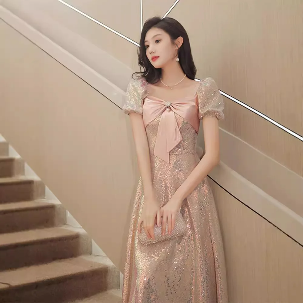 Elegant Evening Dress for Women Pink Bow Square Neck Party Gowns Summer Exquisite Short Sleeved Graduation Prom Dresses
Elegant Evening Dress for Women Pink Bow Square Neck Party Gowns Summer Exquisite Short Sleeved Graduation Prom Dresses